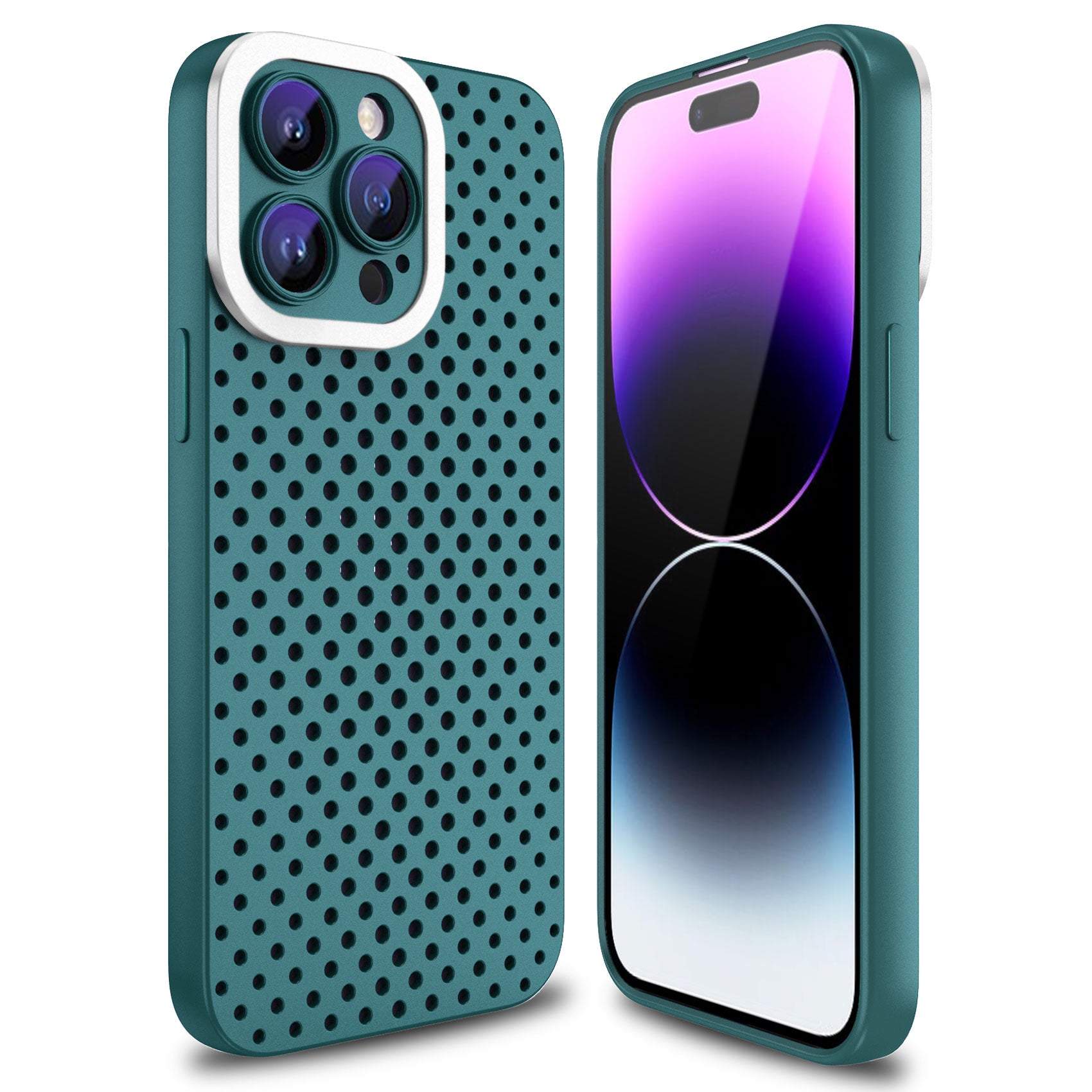 Uniqkart for iPhone 14 Pro Drop Proof Skin-touch TPU Case Hollow Hole Heat Dissipation Phone Cover - Green Uniqkart for iPhone 14 Pro Drop Proof Skin-touch TPU Case Hollow Hole Heat Dissipation Phone Cover - Green